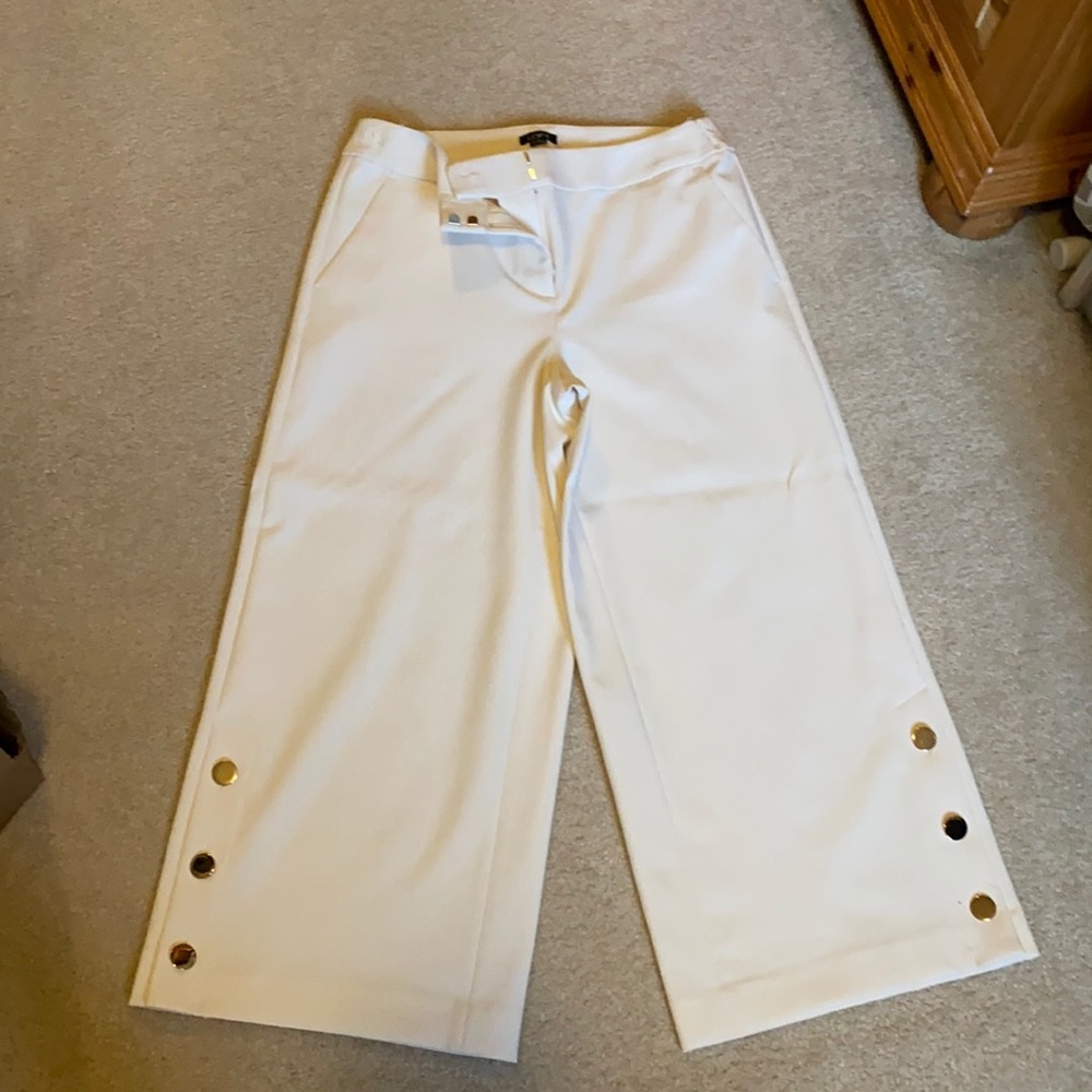 Cream wide leg crop pants